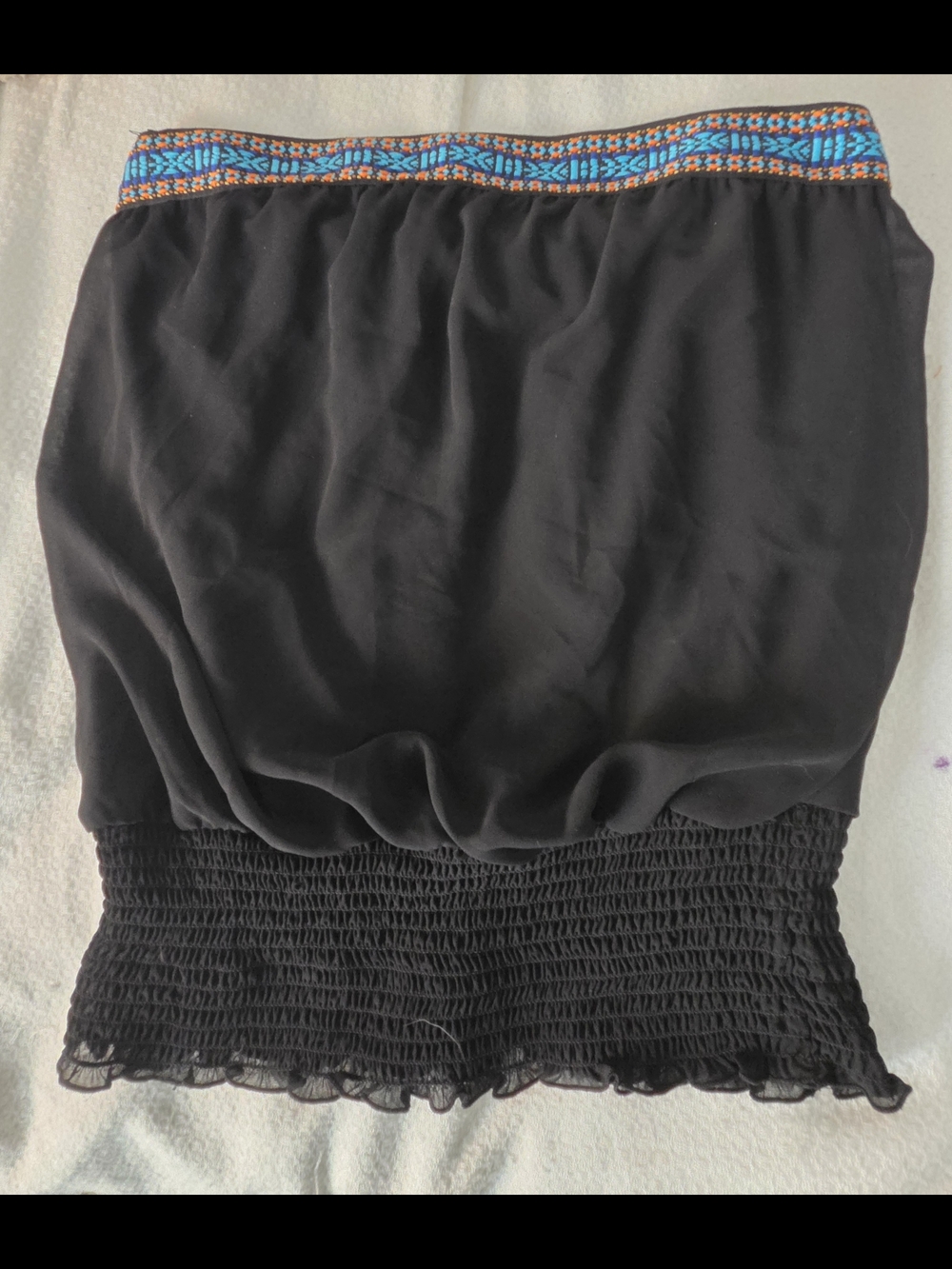BCX Black Tube Top with Blue and Orange Embroidery